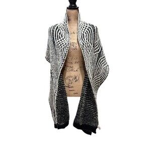 Melrose & Market Shawl Wrap Womens One Size Black & Cream Open Weave Knit